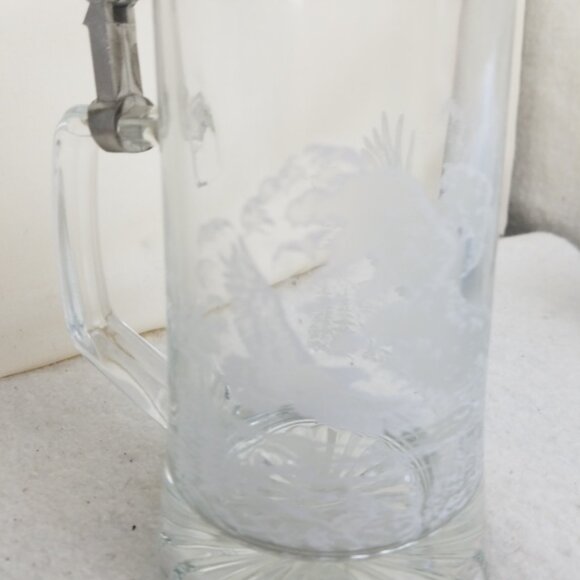 Bald Eagle Beer‎ Stein Mug Etched Glass Pewter Domex Germany Vintage - Picture 4 of 10